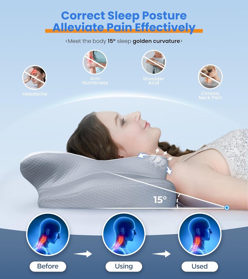 Cozyplayer Ultra Pain Relief Cooling Pillow for Neck Support, Adjustable Cervical Pillow Cozy Sleeping, Odorless Ergonomic Contour Memory Foam Pillows, Orthopedic Bed Pillow for Side Back Stomach Sleeper - Image 3